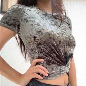 Crushed velvet tie crop top